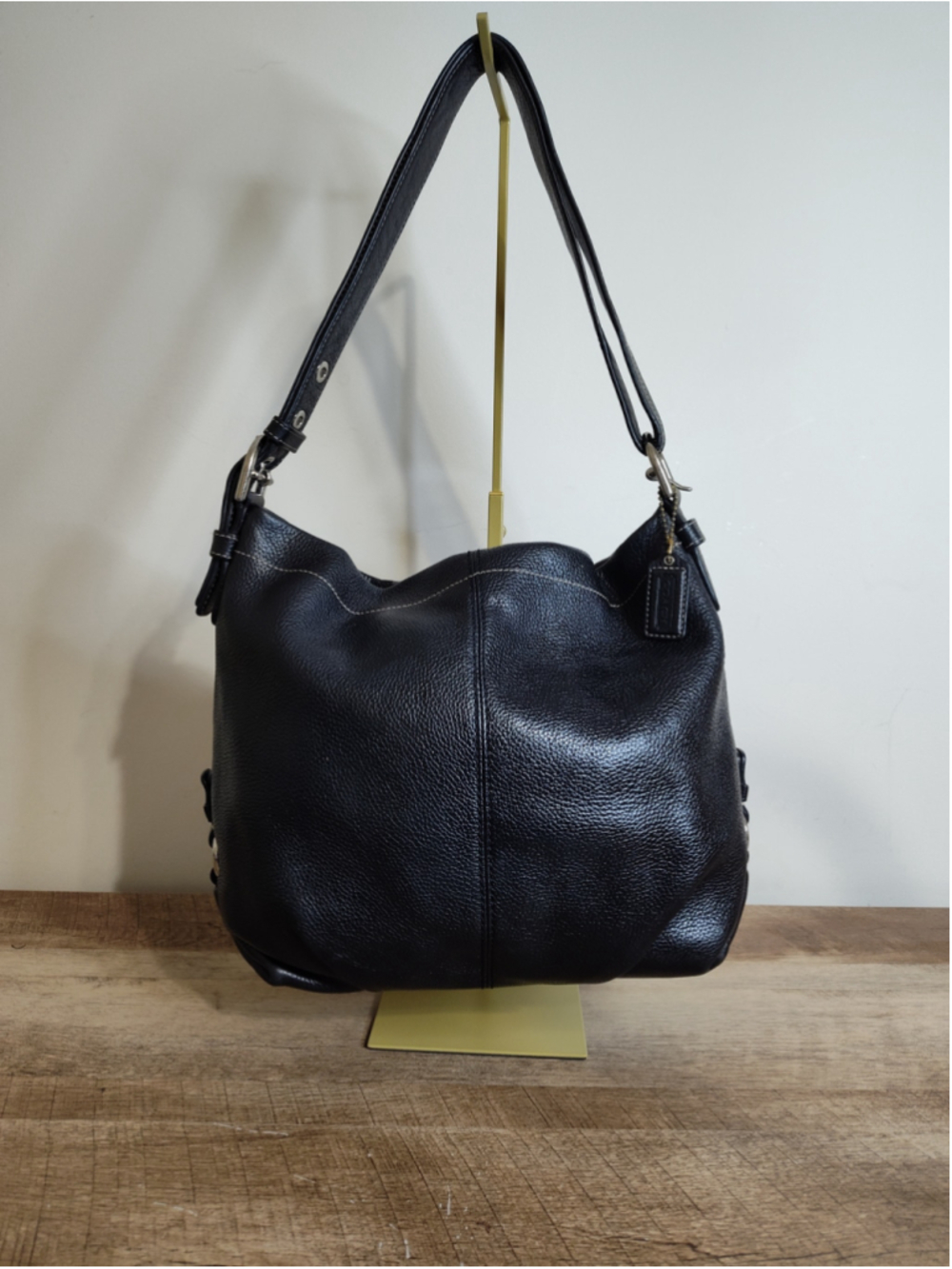 Women's Coach Black Leather Hobo Bag One Size